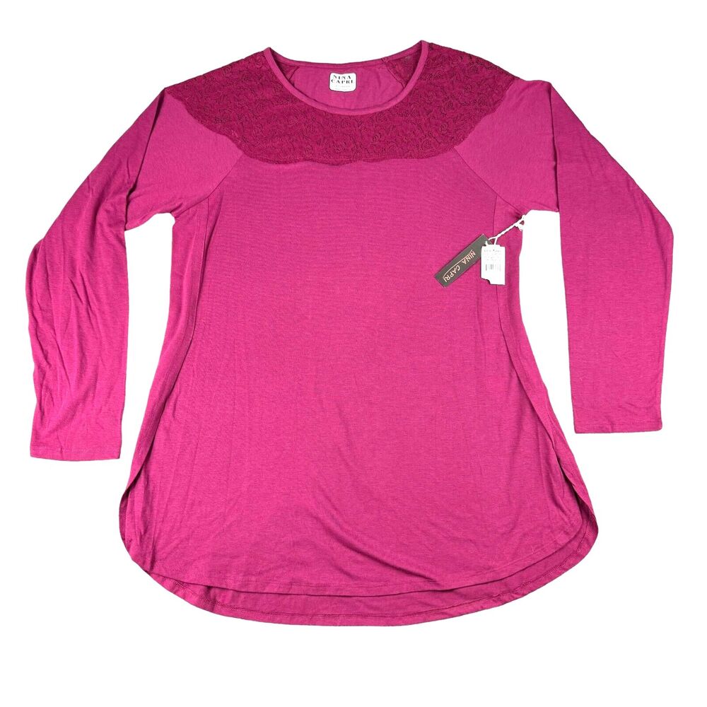Nina Capri Top Women's Extra Extra Large Pink Long Sleeve Side Slits Lace NWT